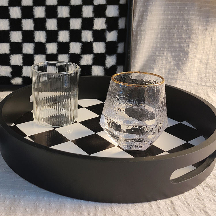 Round Wooden Serving Tray with Handles