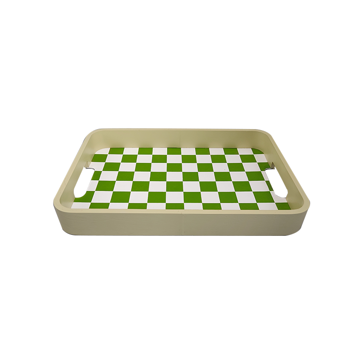 Green Checkerboard Wooden Serving Tray