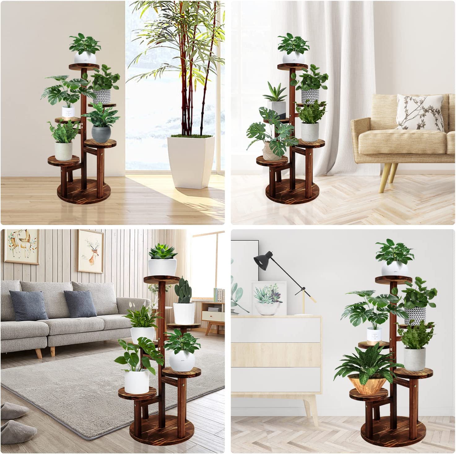 Plant Stand 5 Tiered Tall Plant Shelf for Indoor Multiple Plants Wood Corner Plant Holder for Living Room