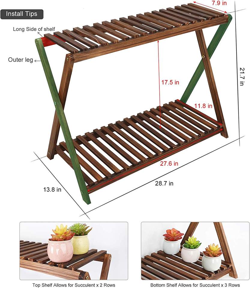 Wood Plant Stand Indoor Outdoor 2 Tiers Flower Stand Corner Stepped Planter Shelf Rack Flowerpot Holder for Plant Display in Pat