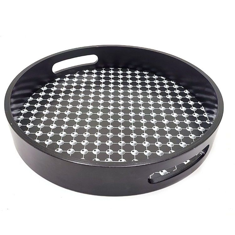 Round Black Wood Serving Tray