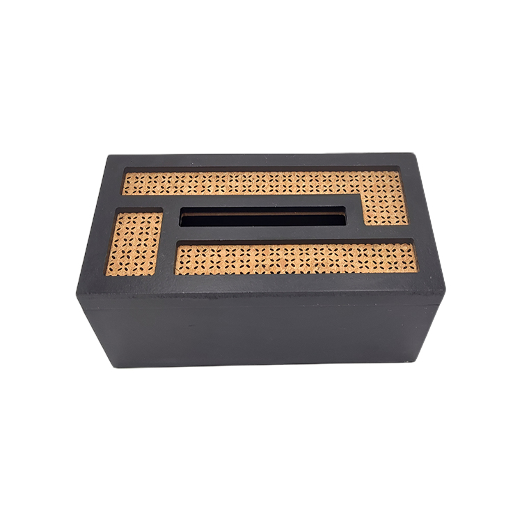 Round Black Wood Tissue Holder