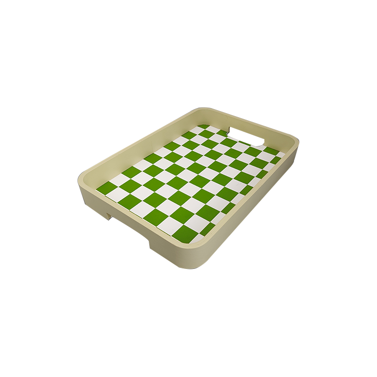 Green Checkerboard Wooden Serving Tray