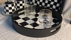 Round Wooden Serving Tray with Handles