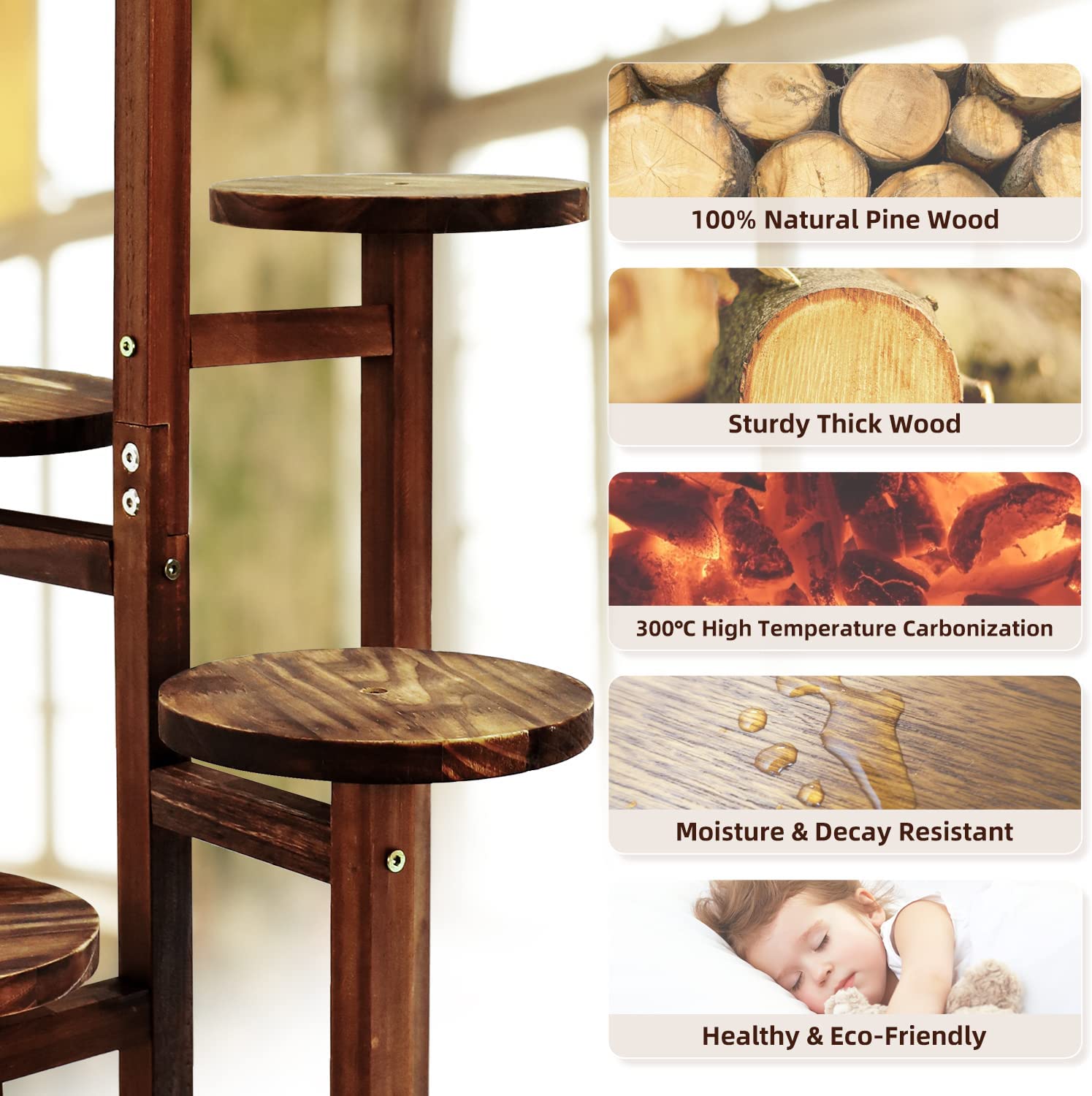Plant Stand 5 Tiered Tall Plant Shelf for Indoor Multiple Plants Wood Corner Plant Holder for Living Room