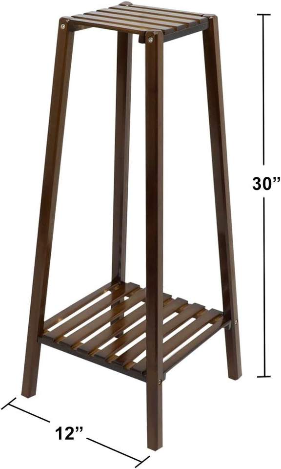 Bamboo Tall Plant Stand Pot Holder Small Space Flower Shelf Rack Display Table (2-Tier)