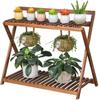 Indoor Plant Stand for Multiple Plants 2 Tier Wood Corner Plant Shelf Rack with Planter Hanger Outdoor Flower Pot Stand Holder for Yard Patio Garden Balcony Porch Living Room ( Rustic X-Cross)