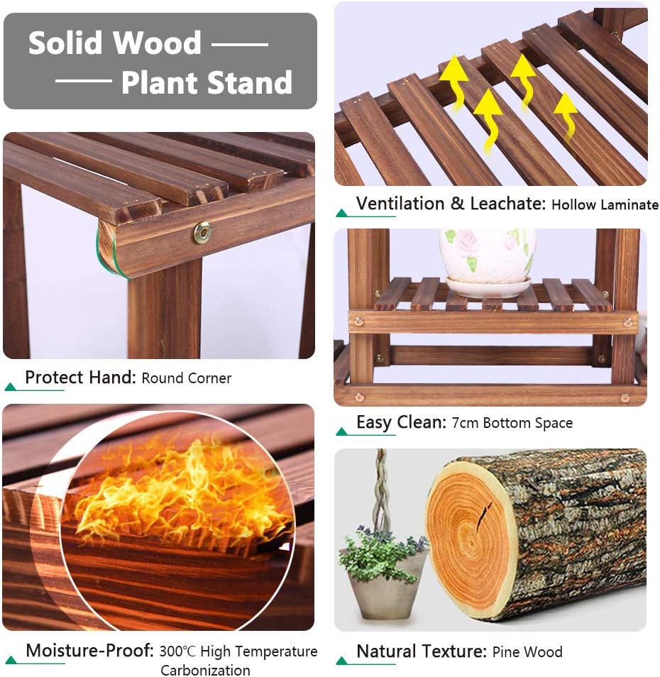 COOGOU Pine Wood Plant Stand Indoor Outdoor Multi Layer Flower Shelf Rack Higher and Lower Plant Holder in Garden Balcony Patio Living Room (4 Tiers )