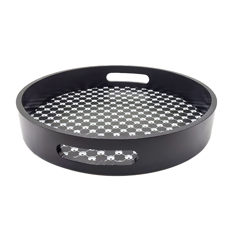 Round Black Wood Serving Tray