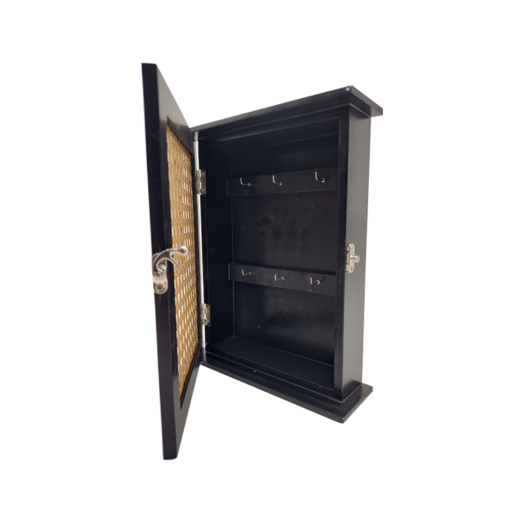 Black Wood Key Box with Rattan