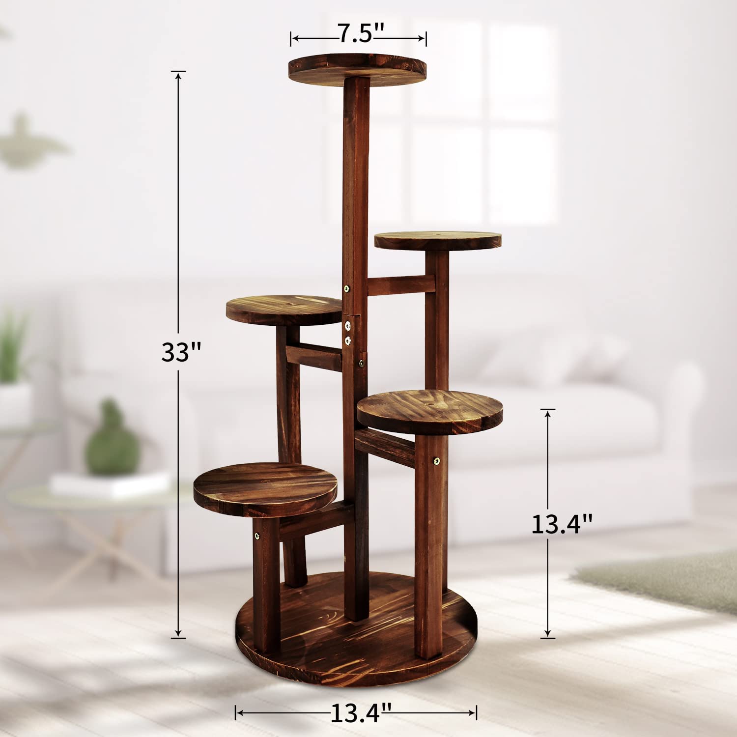 Plant Stand 5 Tiered Tall Plant Shelf for Indoor Multiple Plants Wood Corner Plant Holder for Living Room
