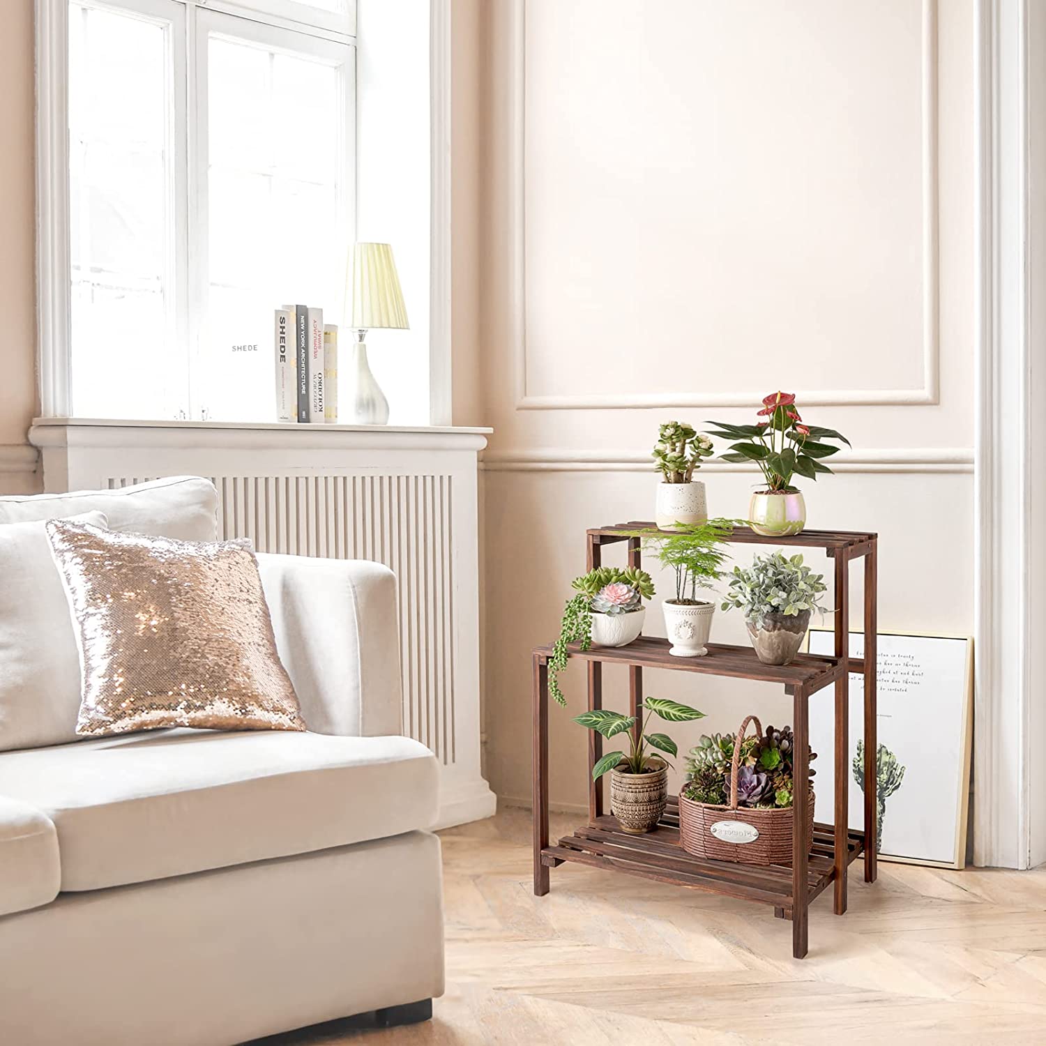 Wood Plant Stand 3 Tier Plant Shelf Indoor Outdoor Flower Pot Display Shelf Rack Garden Potting Bench Multiple Ladder Stand Planter Holder for Home Patio Lawn Living Room Corner Balcony