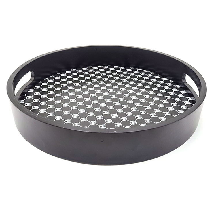 Round Black Wood Serving Tray