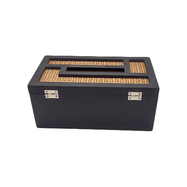 Round Black Wood Tissue Holder