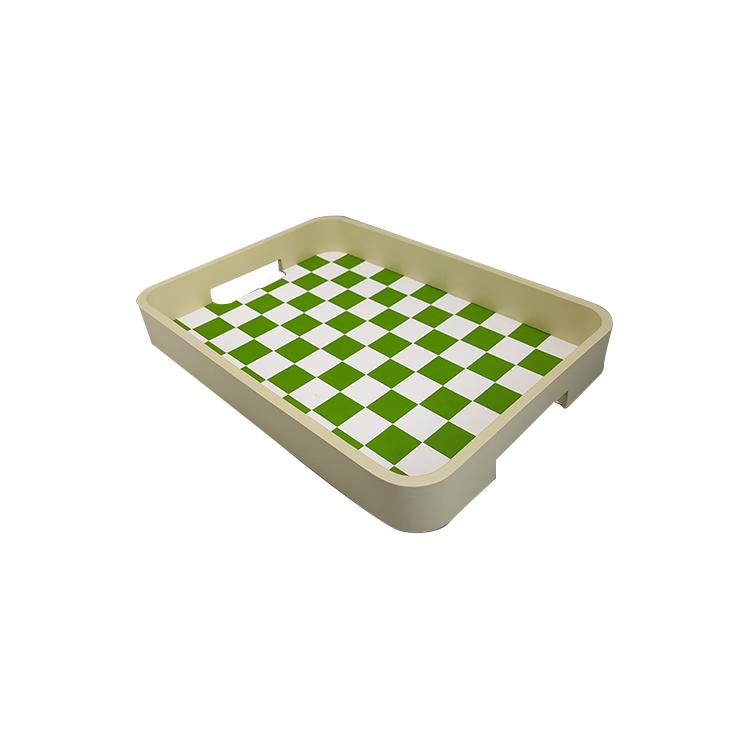 Green Checkerboard Wooden Serving Tray