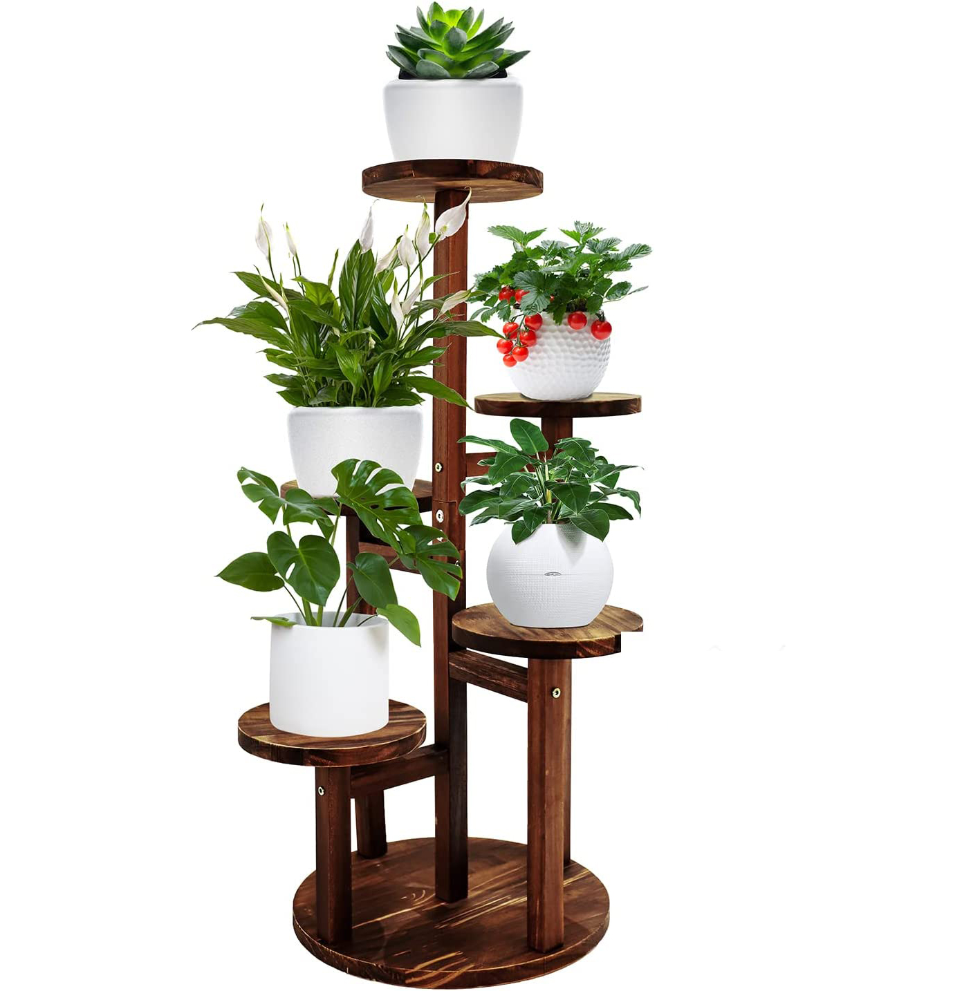 Plant Stand 5 Tiered Tall Plant Shelf for Indoor Multiple Plants Wood Corner Plant Holder for Living Room