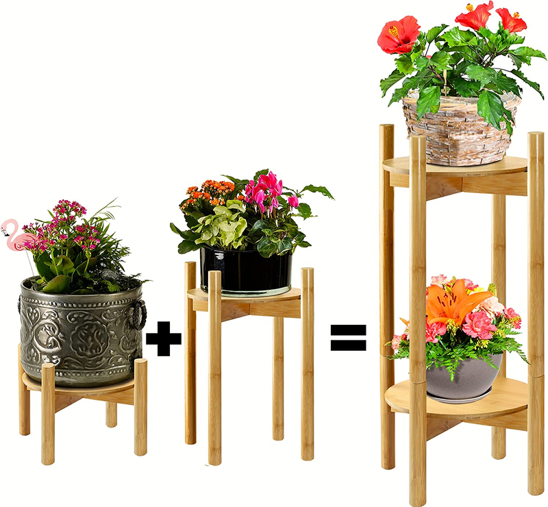 Tall Bamboo Wood Plant Stand for Indoor Flower Holder Set (24-Inch High) for Planter Pots and Vases Short-Tall 