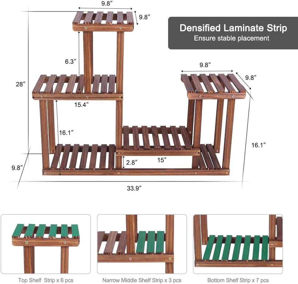 Pine Wood Plant Stand Indoor Outdoor Multi Layer Flower Shelf Rack Higher and Lower Plant Holder in Garden Living Rooms