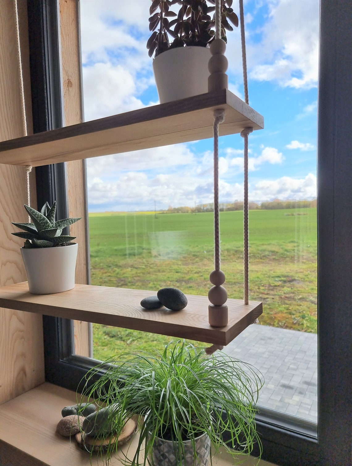 Hanging Plant Shelf Rope Wall Shelves Tiered Wall Shelf Hanging Wall Shelves Tiered Planter Window Shelf Tiered Floating Shelf