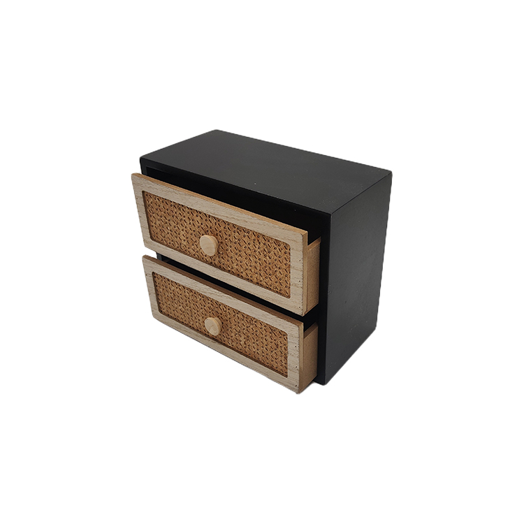 Black Wood& Rattan Small Cabinet