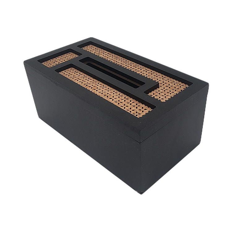 Round Black Wood Tissue Holder