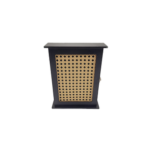 Black Wood Key Box with Rattan