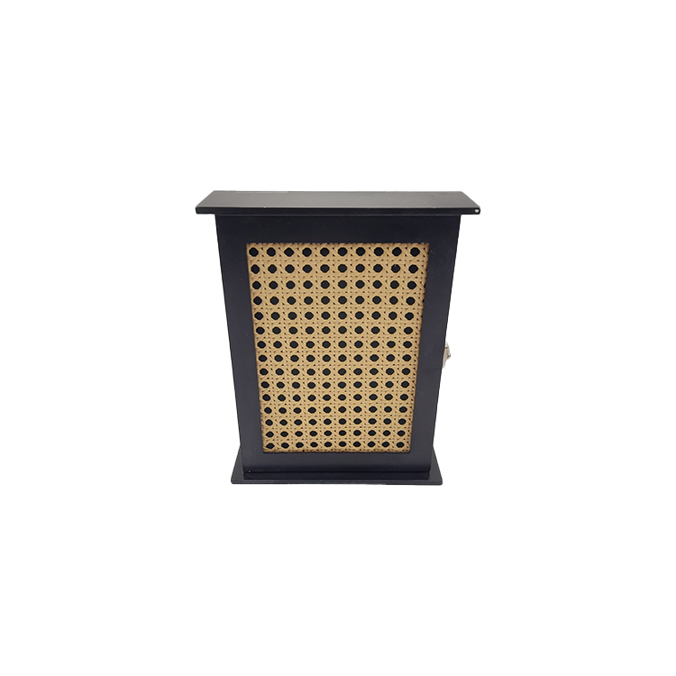 Black Wood Key Box with Rattan