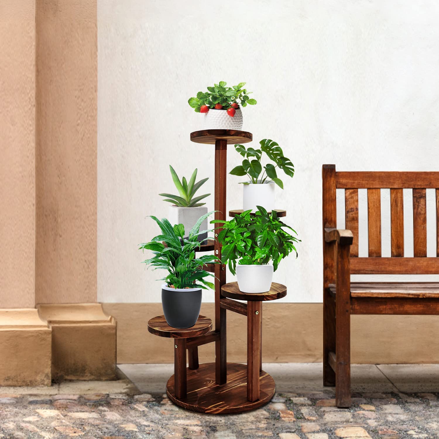 Plant Stand 5 Tiered Tall Plant Shelf for Indoor Multiple Plants Wood Corner Plant Holder for Living Room
