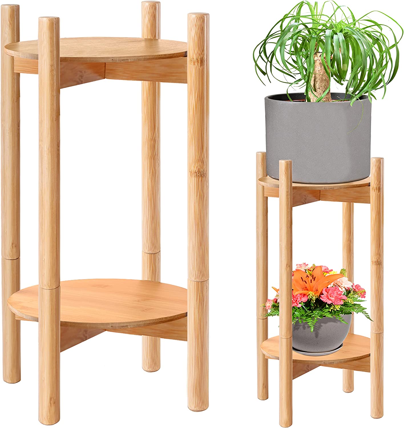 Tall Bamboo Wood Plant Stand for Indoor Flower Holder Set (24-Inch High) for Planter Pots and Vases Short-Tall 