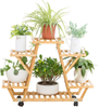 Bamboo Rolling 6 Tier Plant Stand Rack Multiple Flower Pot Holder Shelf Indoor Outdoor Planter Display Shelving