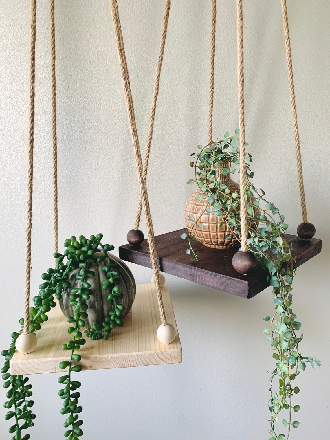 Hanging Shelf | Plant shelf | Macramé Shelf | Floating shelf | Beaded shelf | Round | Plate Shelf | Wooden shelf | Minimalist | Plant hanger