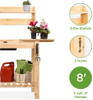 Outdoor Mobile Garden Potting Bench, Wood Workstation Table w/Sliding Tabletop, Food Grade Dry Sink, Storage Shelves - Natural
