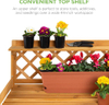 Outdoor Garden Potting Bench Wooden Workstation Table w/Cabinet Drawer Open Shelf, Lower Storage, Lattice Back