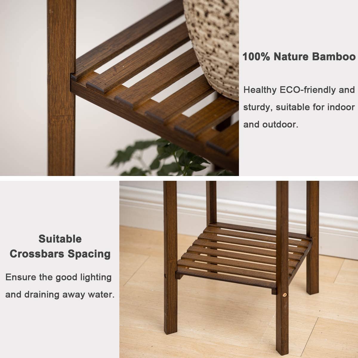 Bamboo Utility 3 Tier Plant Stand Rack Multiple Flower Pot Holder Shelf Indoor Outdoor Planter Display shelving unit for Patio Garden