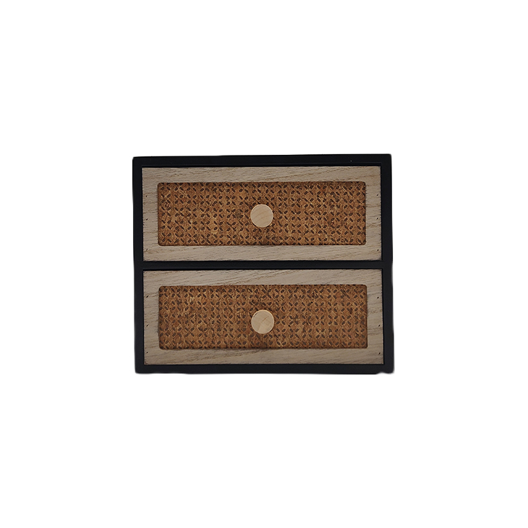 Black Wood& Rattan Small Cabinet