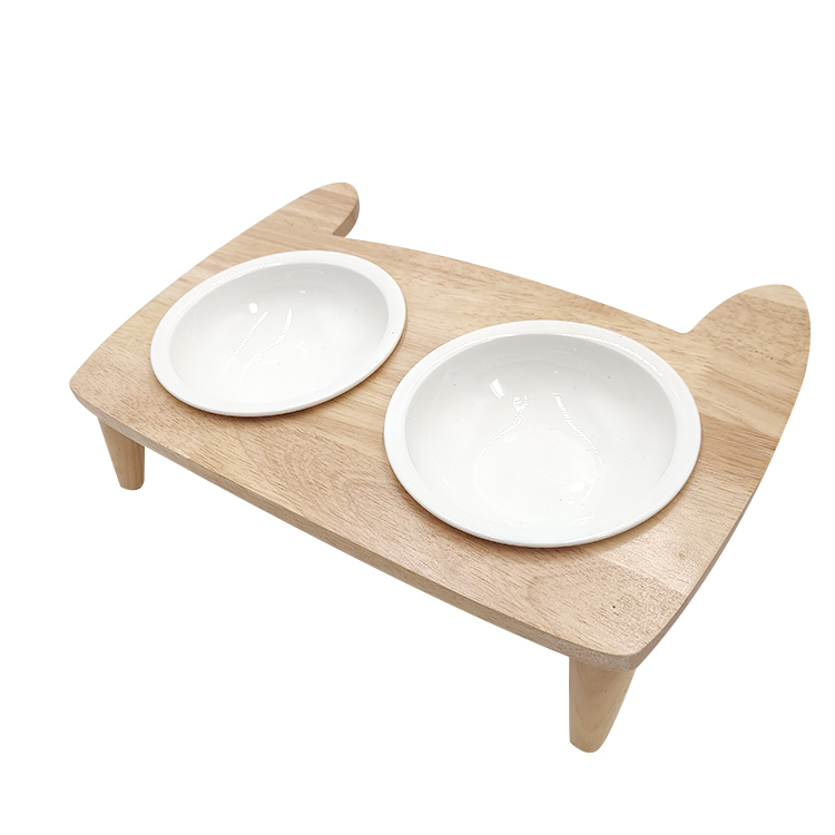 Wooden Stand Pet Food Bowl