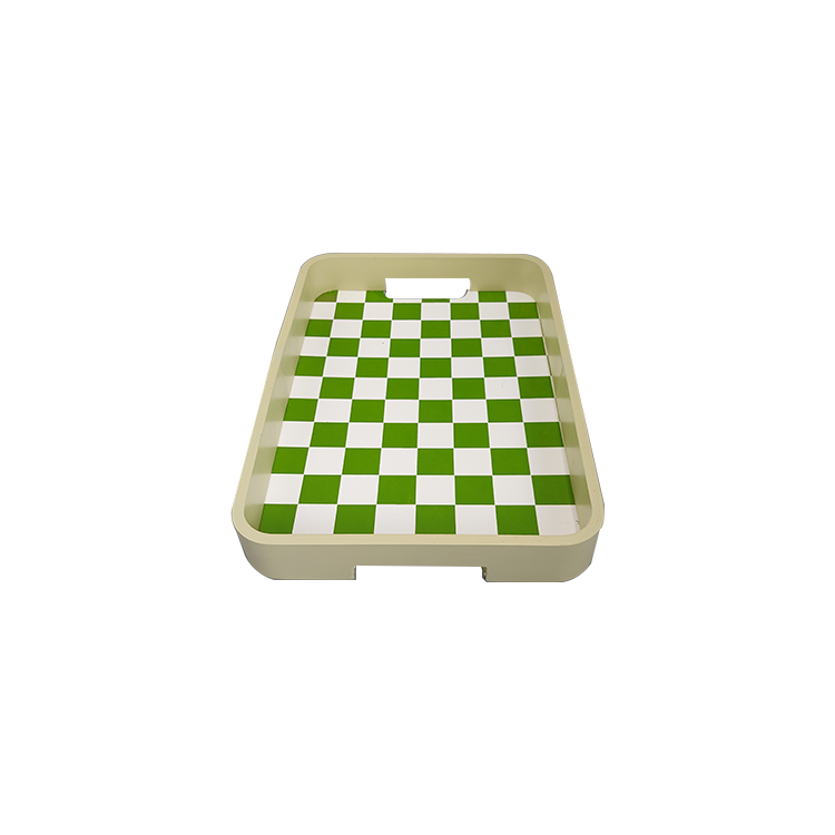 Green Checkerboard Wooden Serving Tray