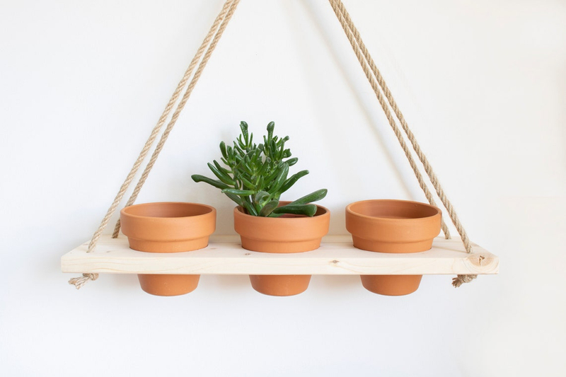 Hanging Planter Indoor, Hanging Plant Shelf, Wooden Plant Holder, Hanging Plant Holder, Rope Hanging Shelf, Rustic Flower Pot Rack