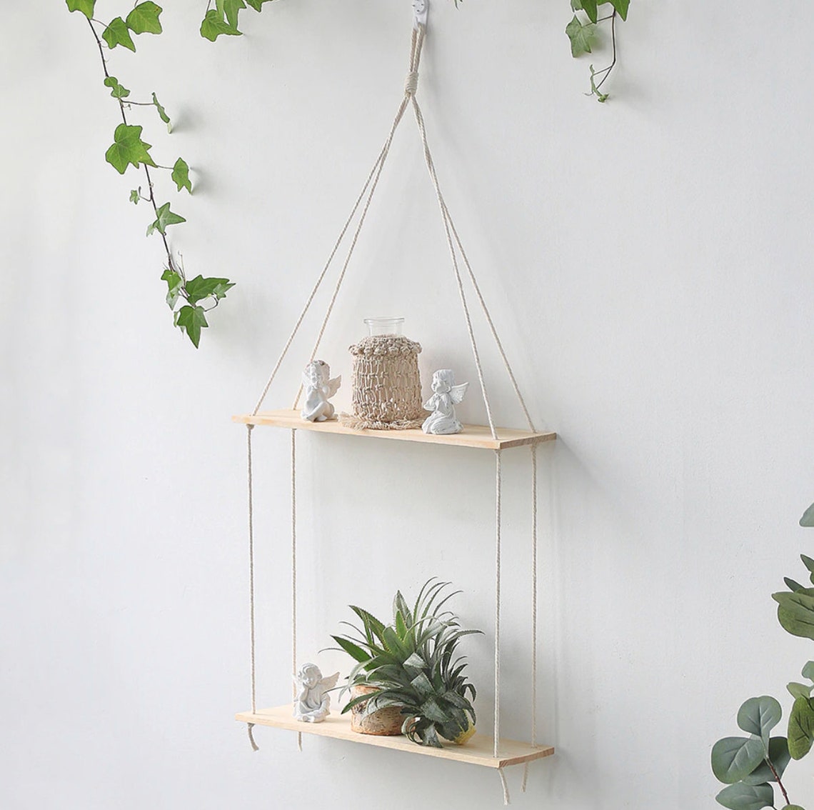 Boho macrame hanging shelf, Floating Boho Wall Shelf, Bathroom Shelf, Macrame Plant Shelf, Hanging Shelf Hang from Wall Boho Shelf