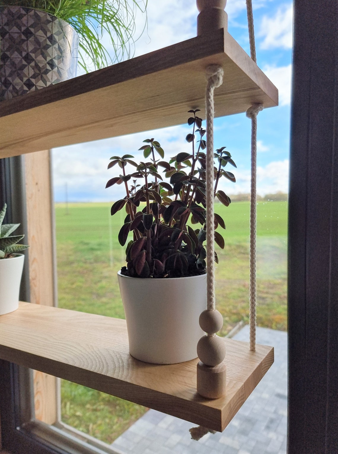 Hanging Plant Shelf Rope Wall Shelves Tiered Wall Shelf Hanging Wall Shelves Tiered Planter Window Shelf Tiered Floating Shelf