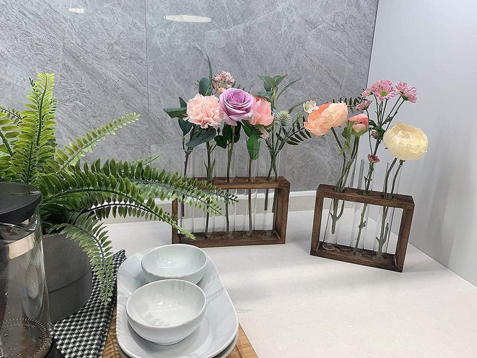 Wall Mounted Hanging Plants Terrariumin Test Tube Flower Bud Tabletop Glass Wooden Stand