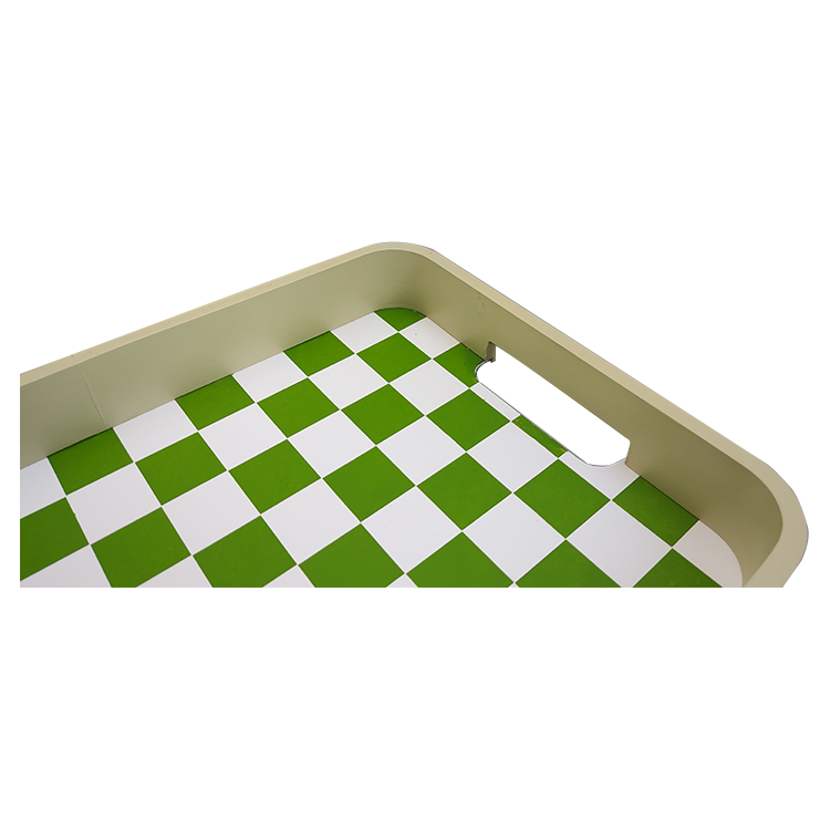 Green Checkerboard Wooden Serving Tray