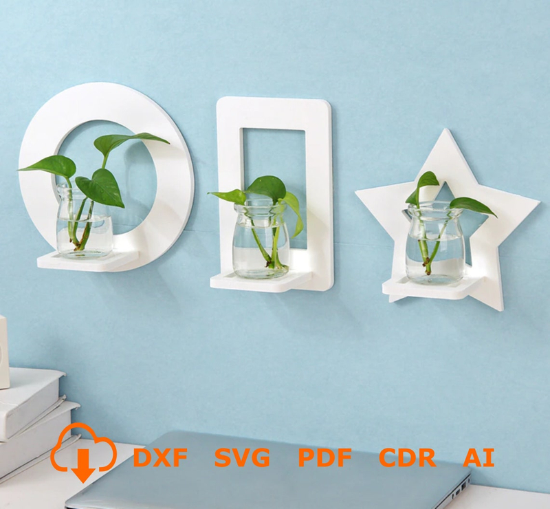 3mm 4mm 6mm Flowers Pot holder laser cut planter Wall Hanging laser cut svg Plant shelf, wall decoration, plant holder 4 modeles