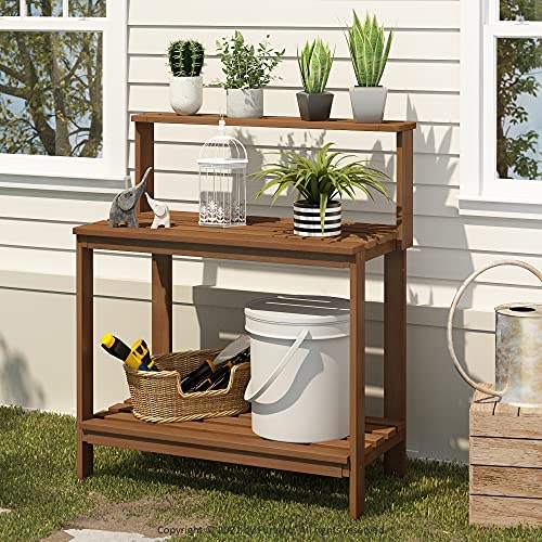 Outdoor Patio Furniture Hardwood Potting Table Flower Pot Garden Bench Wooden Garden Potting Bench