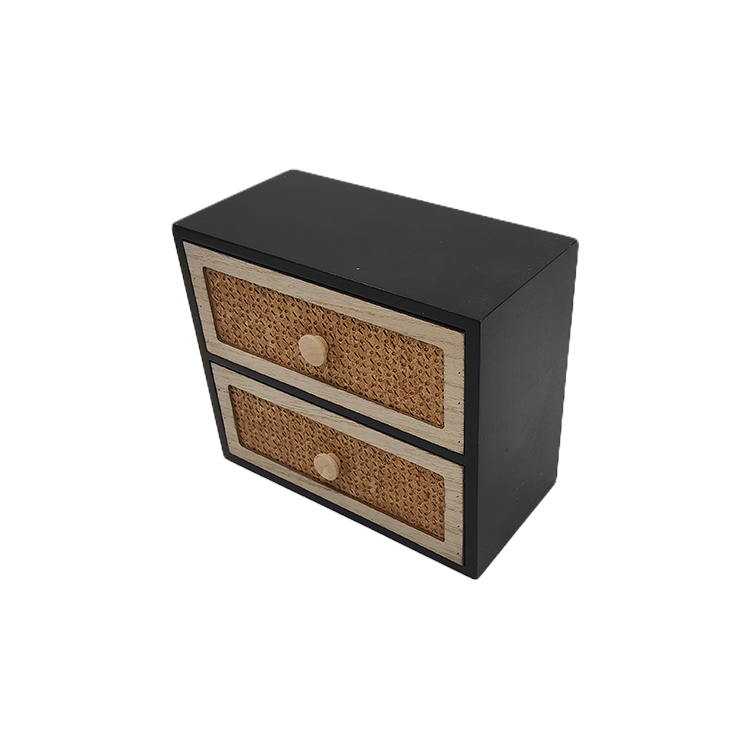 Black Wood& Rattan Small Cabinet