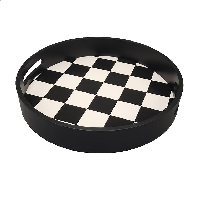 Round Wooden Serving Tray with Handles