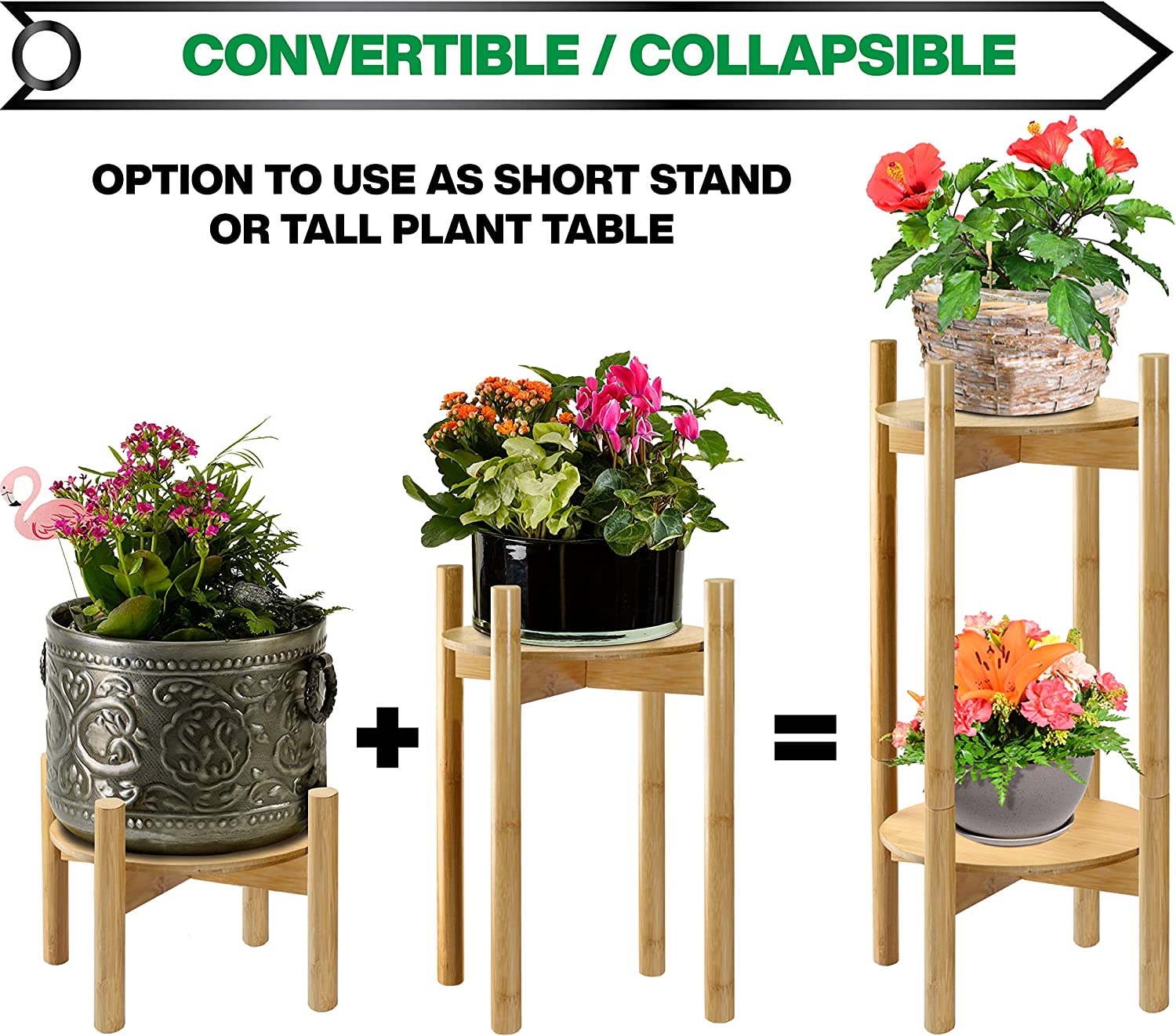 Tall Bamboo Wood Plant Stand for Indoor Flower Holder Set (24-Inch High) for Planter Pots and Vases Short-Tall 