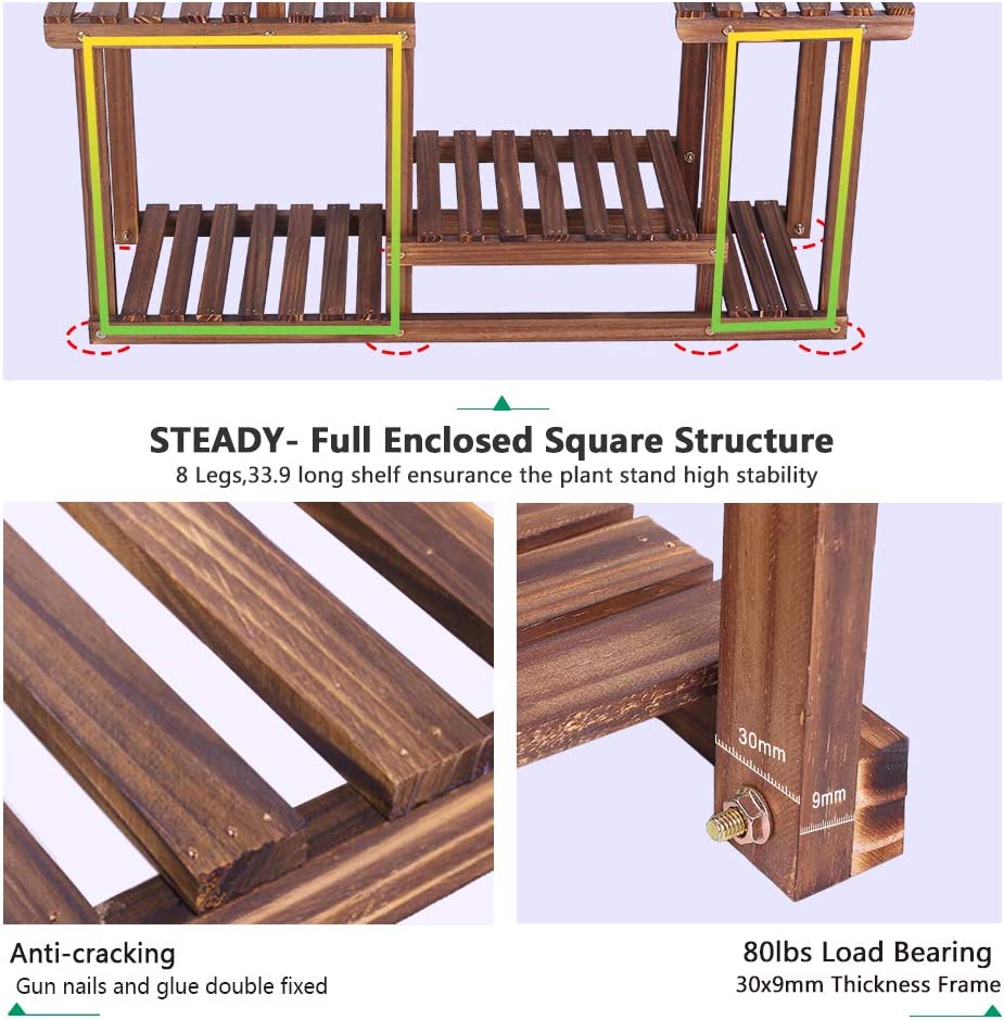 Pine Wood Plant Stand Indoor Outdoor Multi Layer Flower Shelf Rack Higher and Lower Plant Holder in Garden Living Rooms