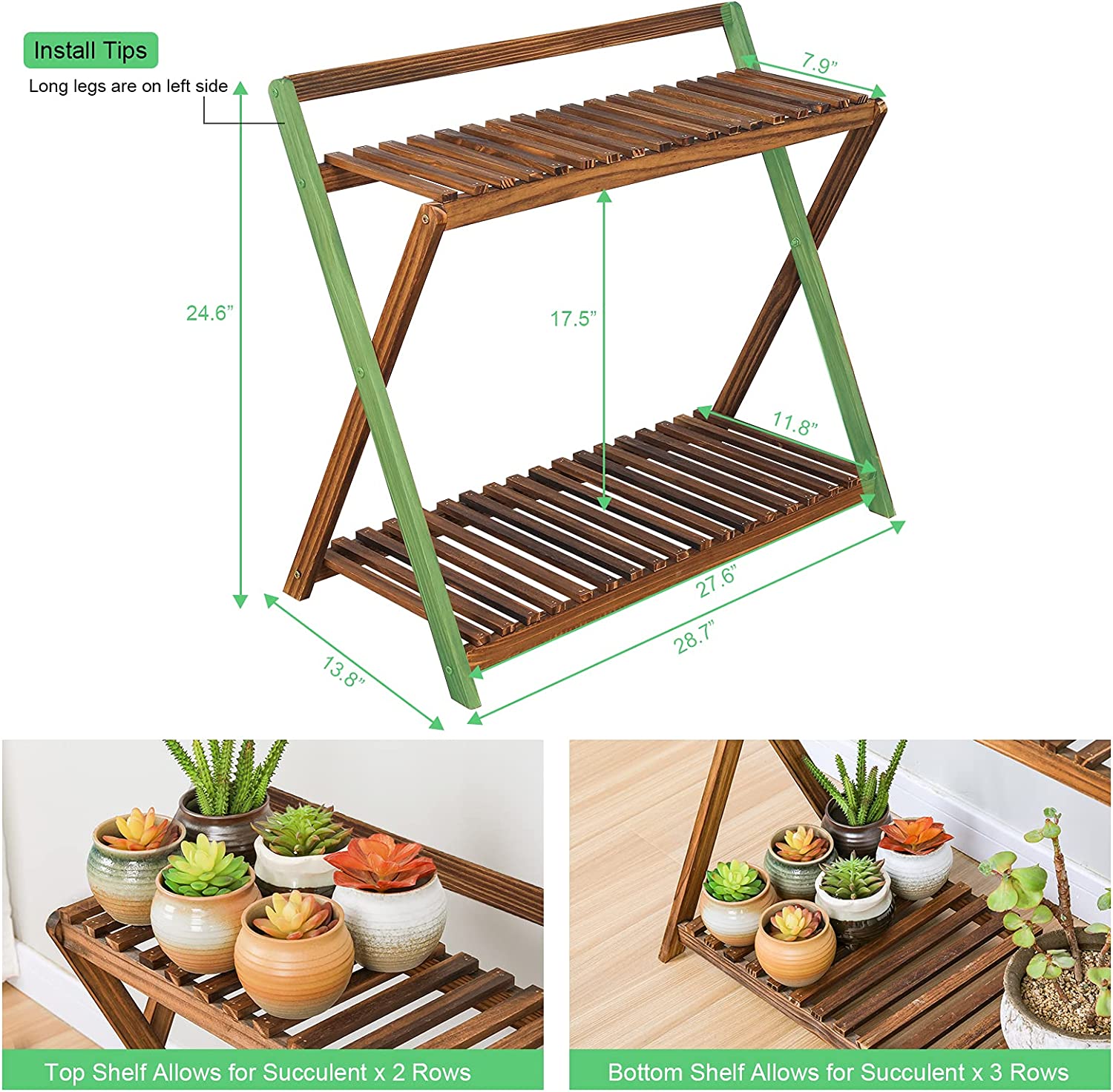 Indoor Plant Stand for Multiple Plants 2 Tier Wood Corner Plant Shelf Rack with Planter Hanger Outdoor Flower Pot Stand Holder for Yard Patio Garden Balcony Porch Living Room ( Rustic X-Cross)