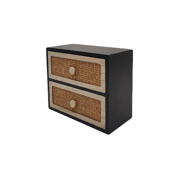 Black Wood& Rattan Small Cabinet